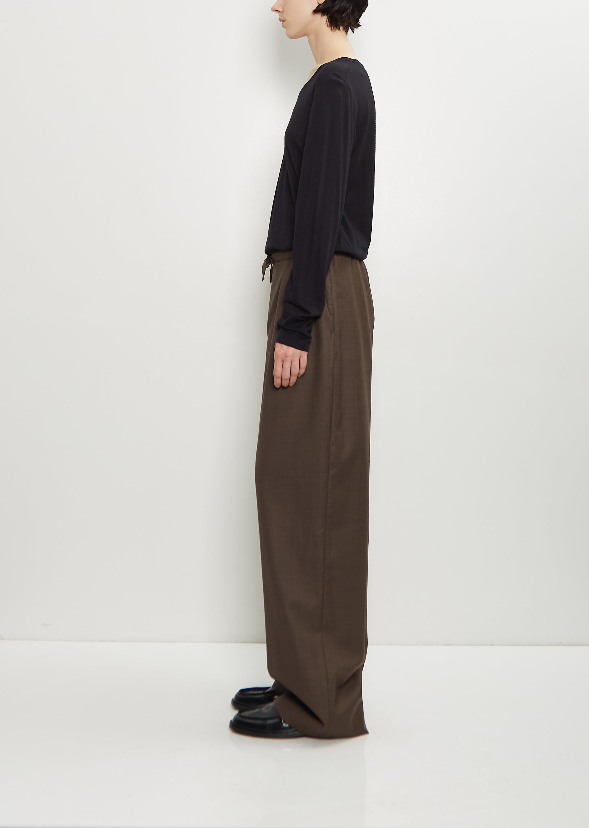 Cove Wool Wide Pants — Brown Melange - 2