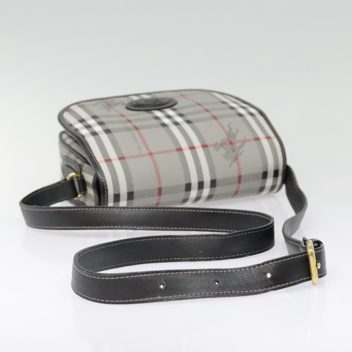 Burberry Nova Check Shoulder Bag Pvc Leather Gray Gold - 9