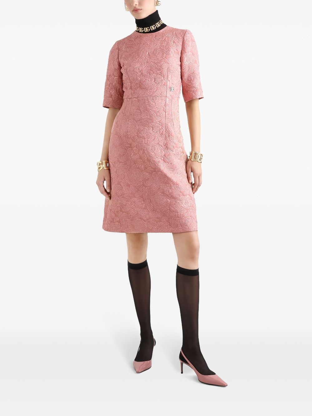 floral-jacquard midi dress - 2