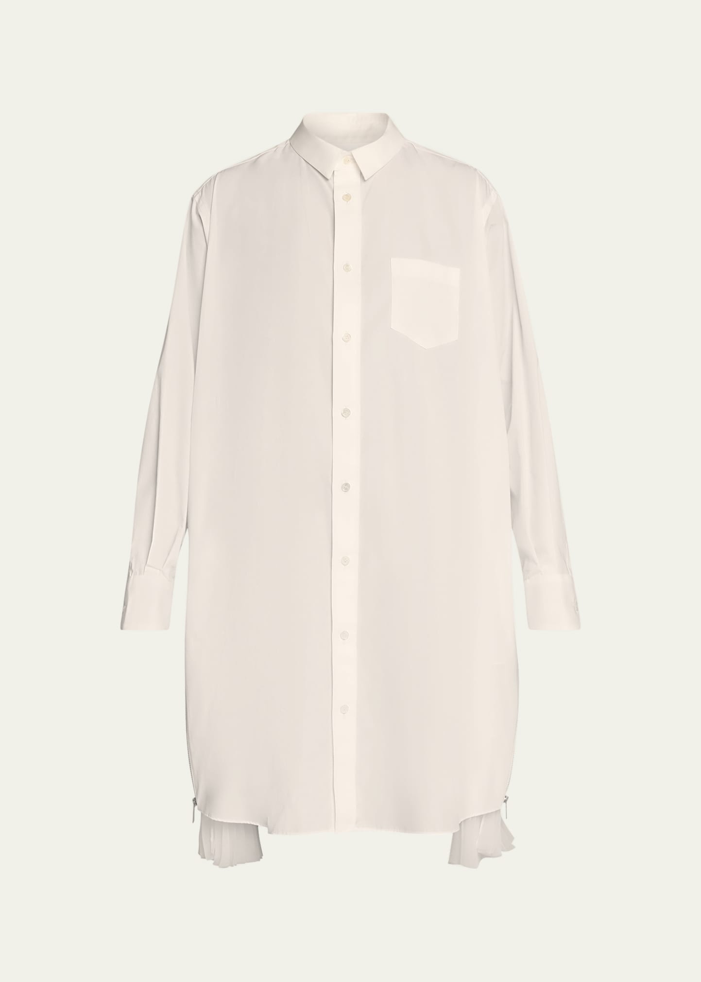 Pleated-Side Long Button-Front Shirtdress - 1