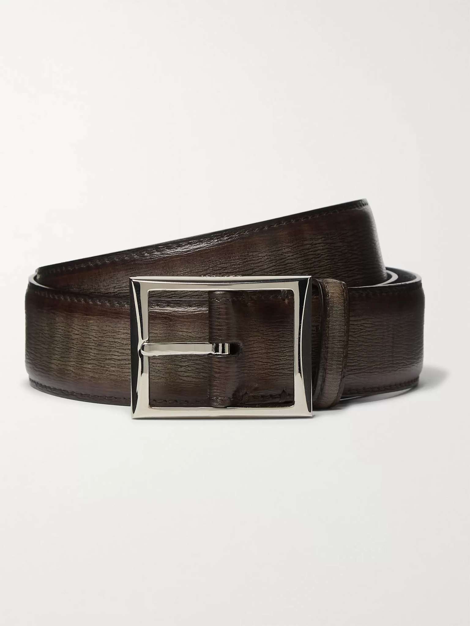 3cm Dark-Brown Textured-Leather Belt - 1