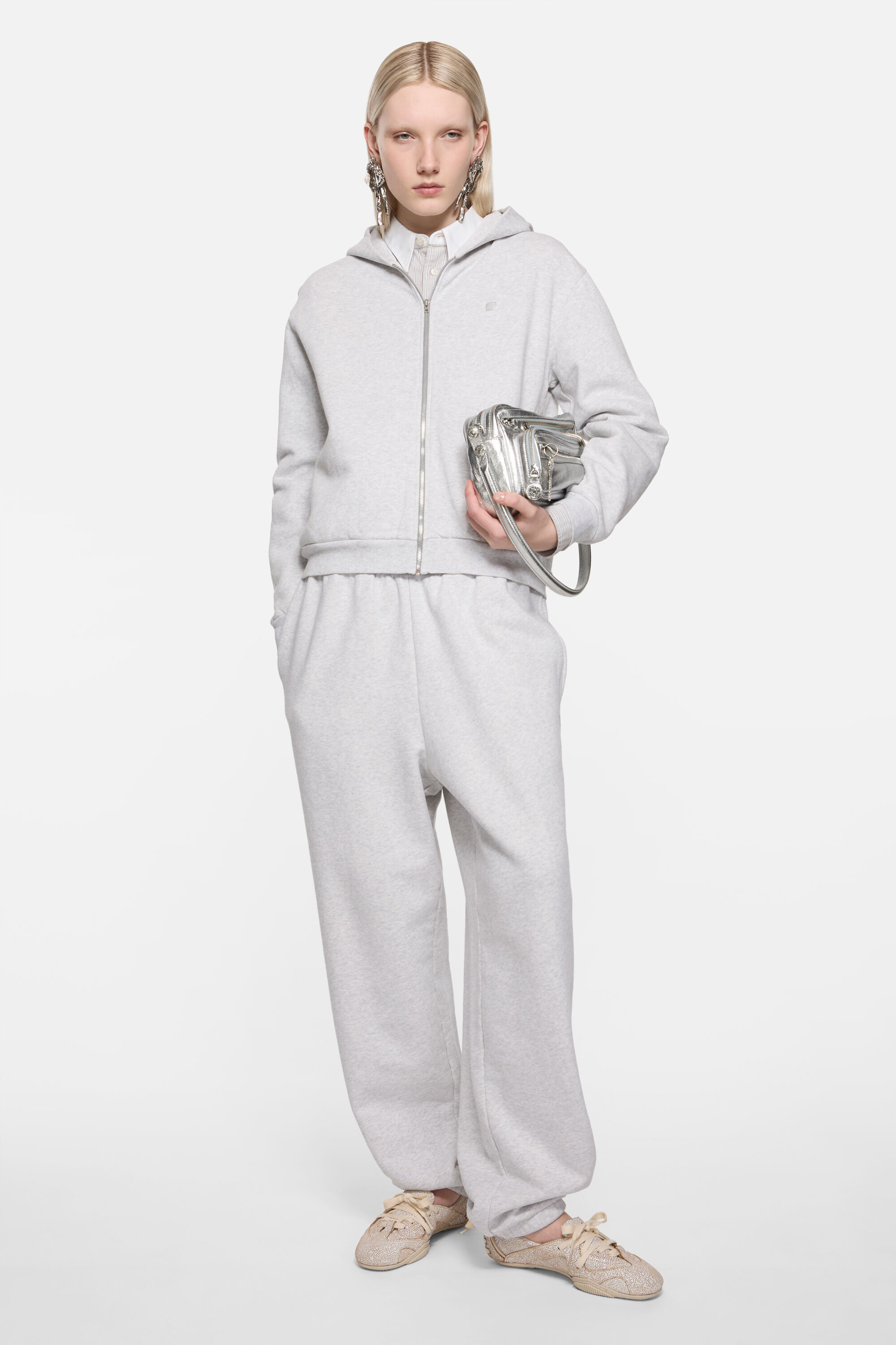 Hooded zipper sweater - Pale Grey Melange - 2