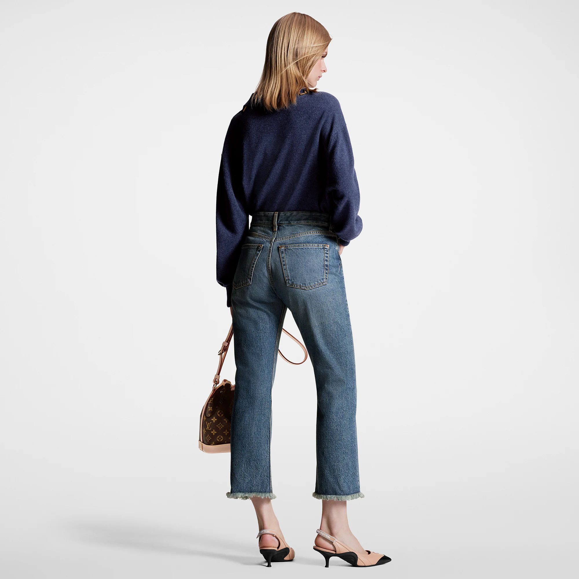 Frayed Hem Stonewashed Monogram Patch Jeans - 3