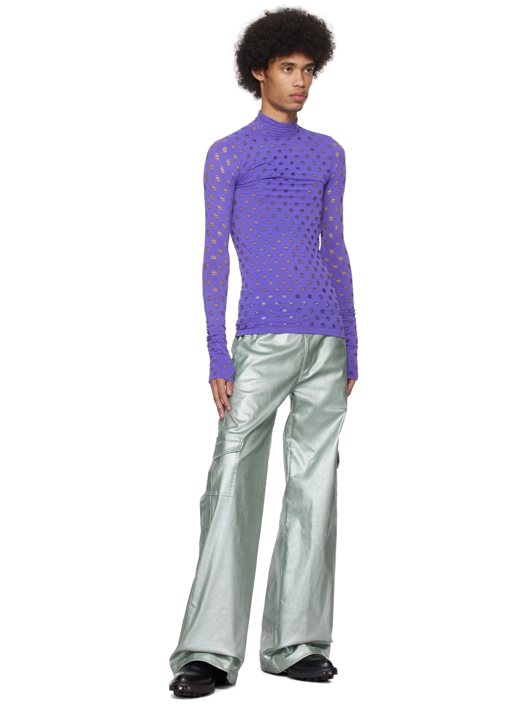 Purple Perforated Turtleneck - 4