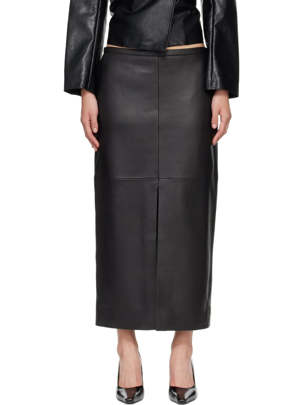 Black Bessie Leather Midi Skirt - 1