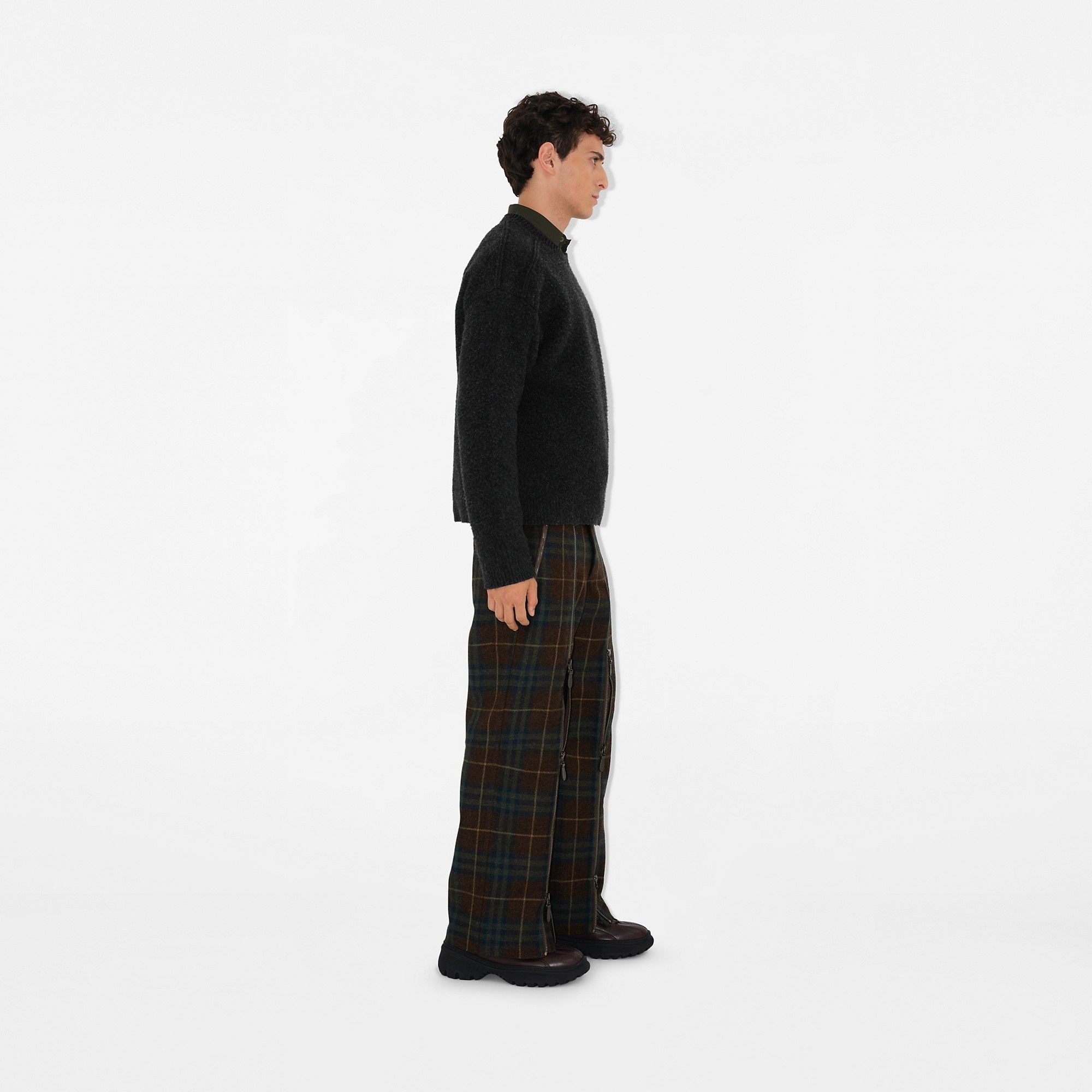 Check Wool Zip Trousers - 3