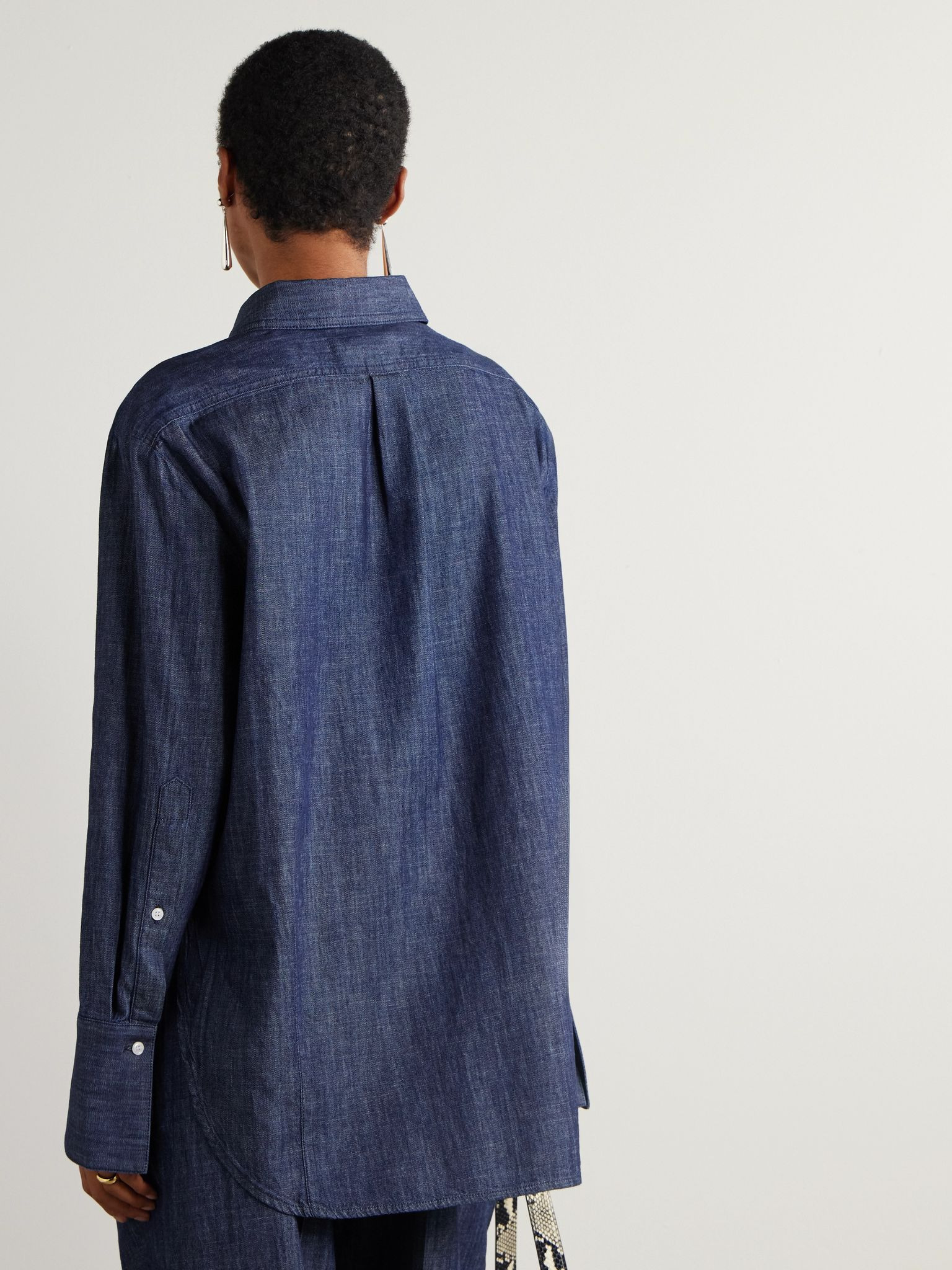 Oversized organic cotton-chambray shirt Navy - 4