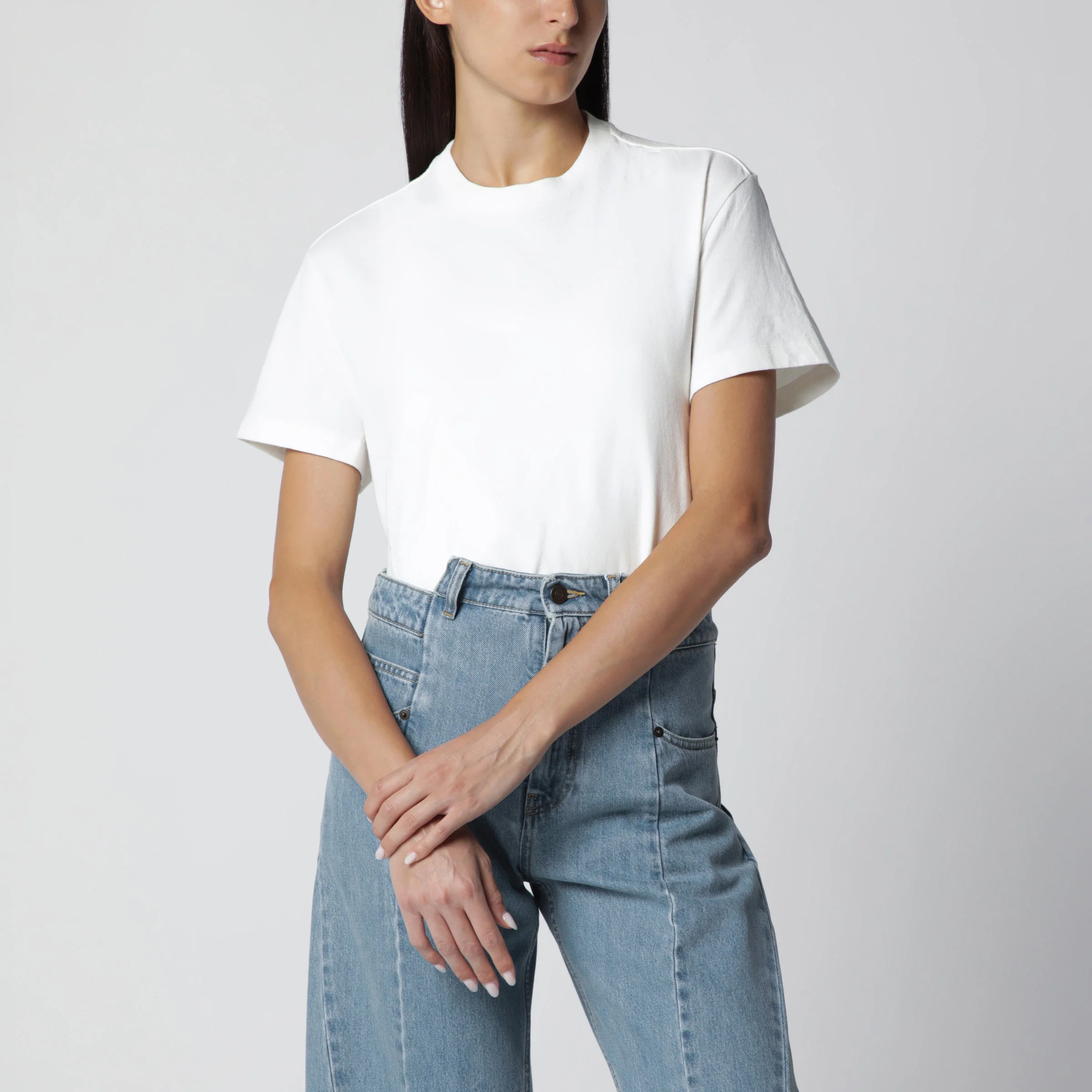 Double-layer cotton T-shirt in white - 1