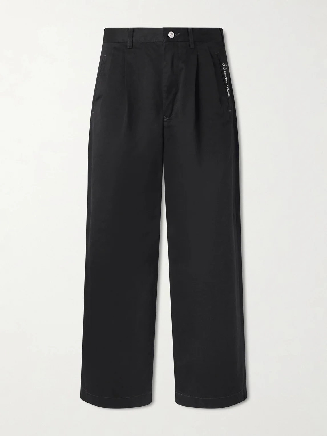 Wide-Leg Logo-Embroidered Pleated Cotton-Twill Chinos - 1