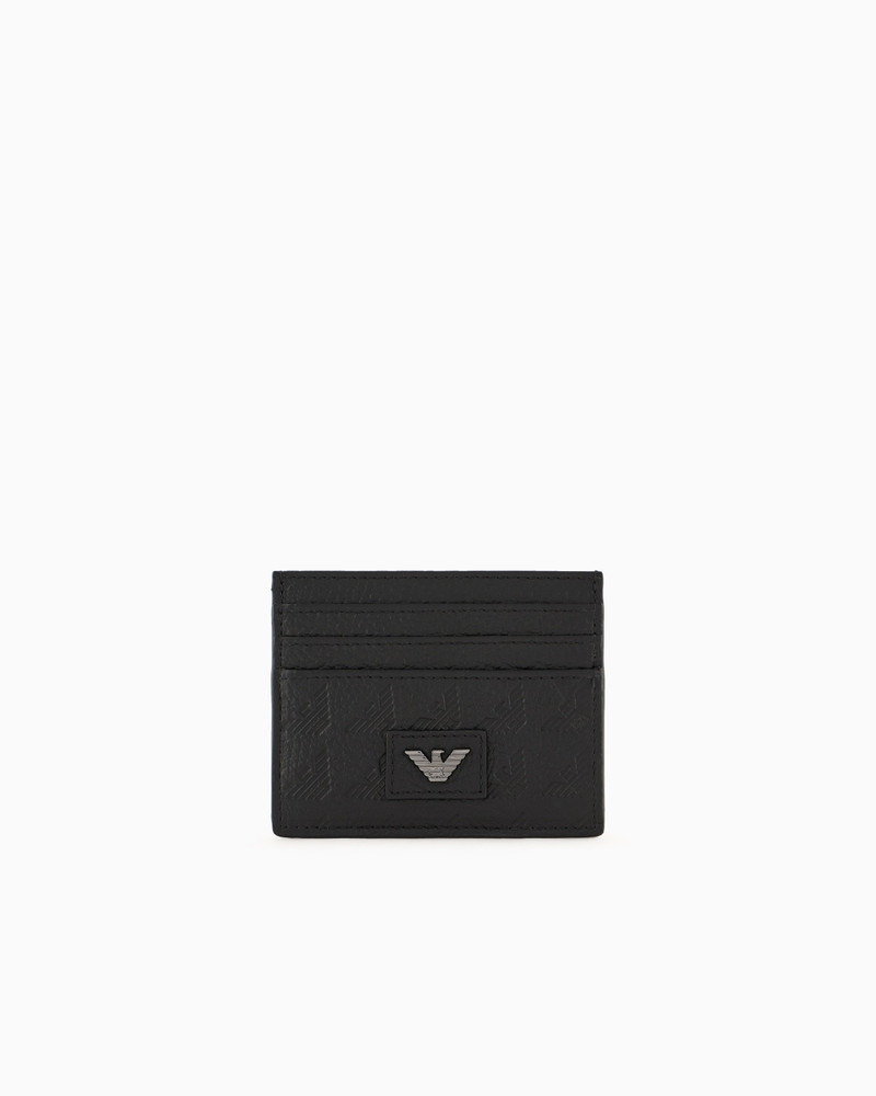 LEATHER CARD HOLDER WITH ALL-OVER EMBOSSED EAGLE - 1