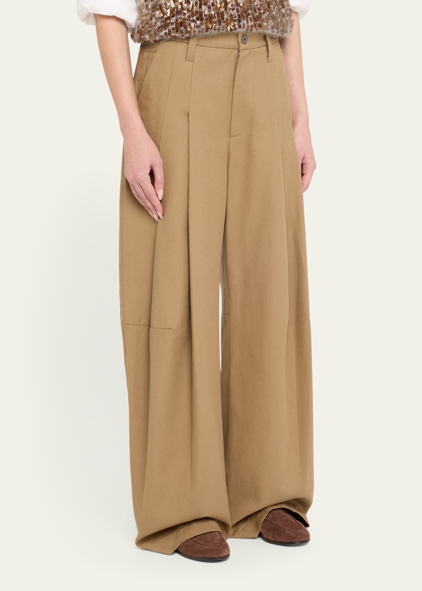 Barrel Pleated Cotton Twill Pants - 4