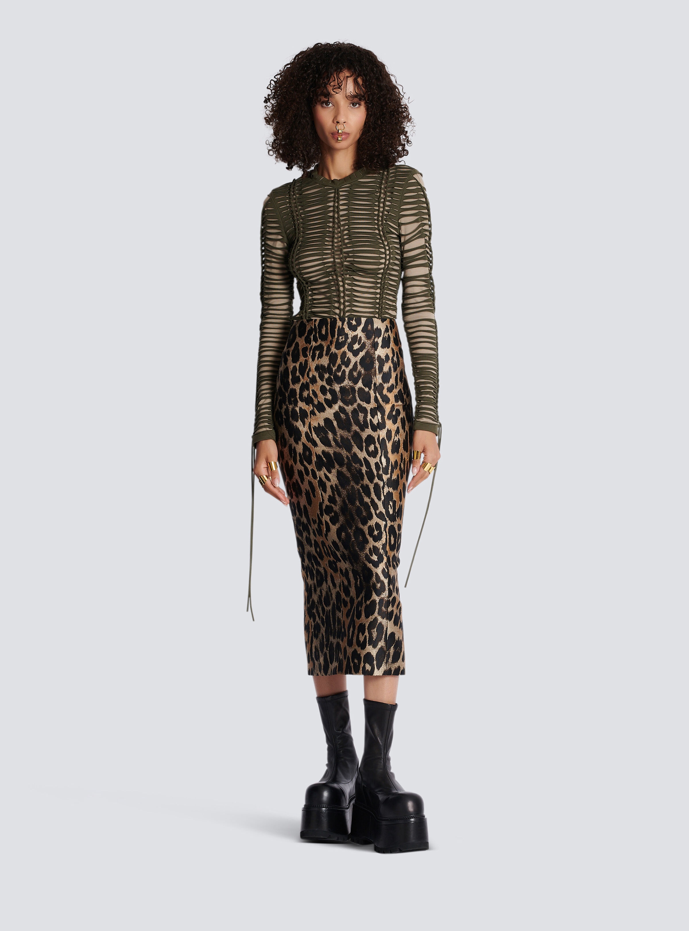 Leopard jacquard pencil skirt - 2