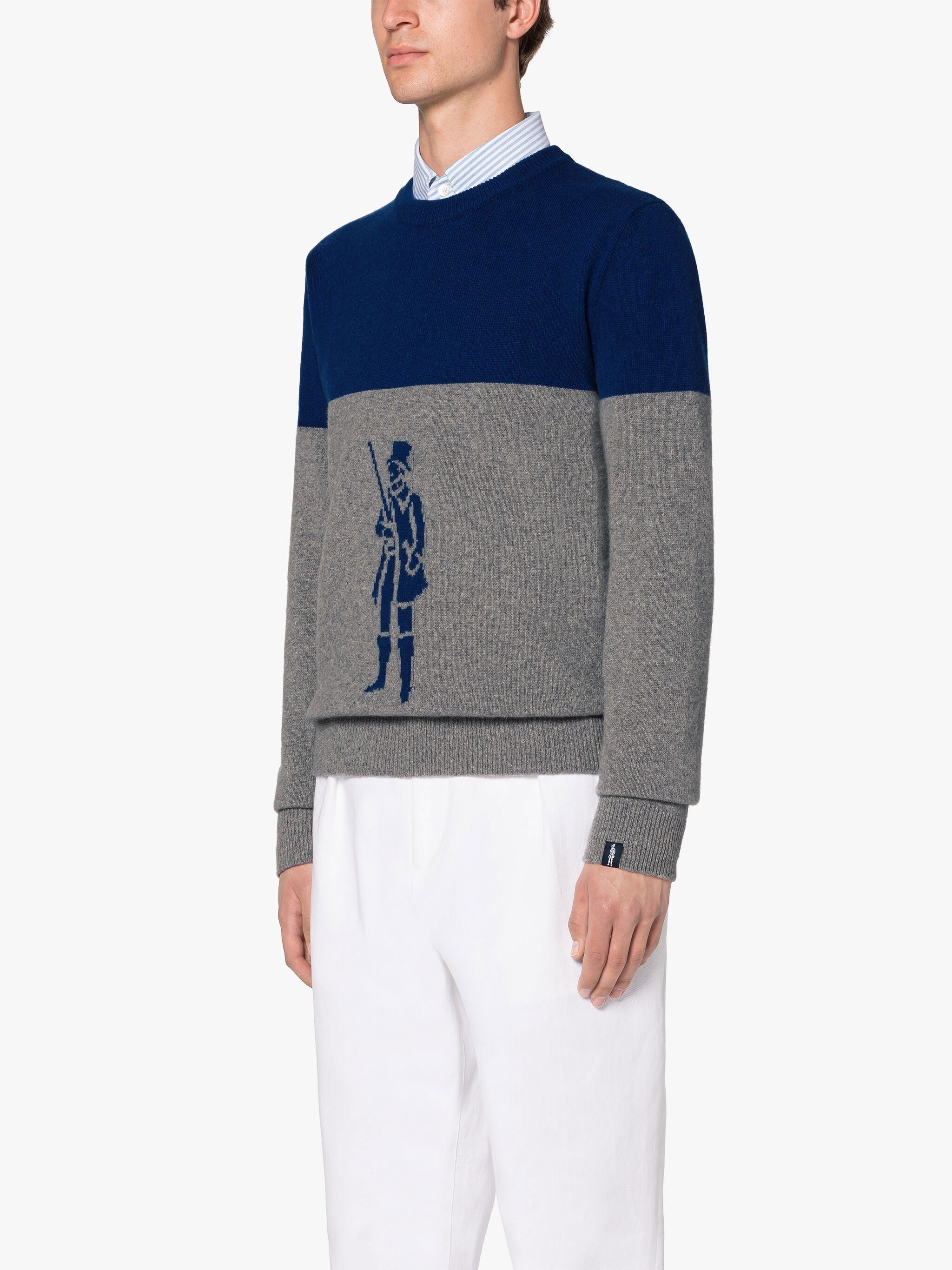 DANDY BLUE & GREY MERINO WOOL & CASHMERE CREWNECK SWEATER - 3