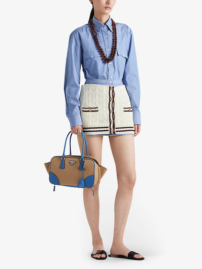 Prada Button-embellished cable-knit cotton mini skirt outlook