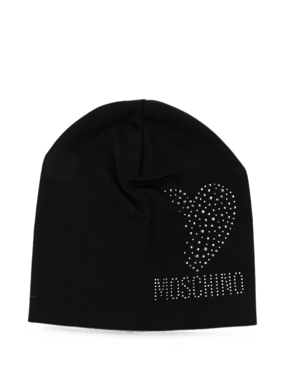 crystal-embellished heart beanie hat - 1