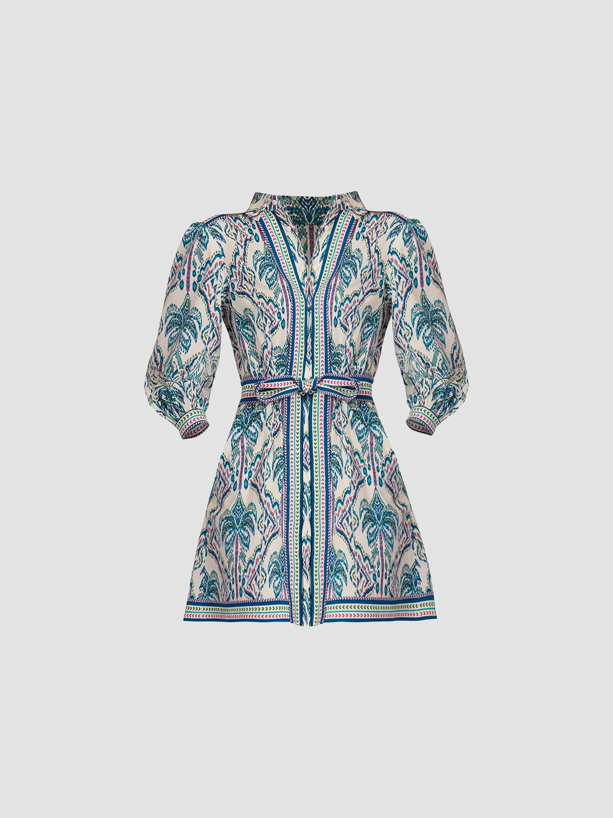Women's Vesey Tapestry Print Mini Shirtdress - Ivory Blue Multi - 1