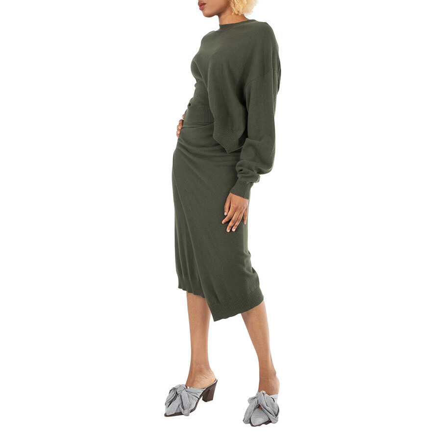 Kenzo Ladies Dark Khaki Asymmetric Hem Knit Jumper - 4
