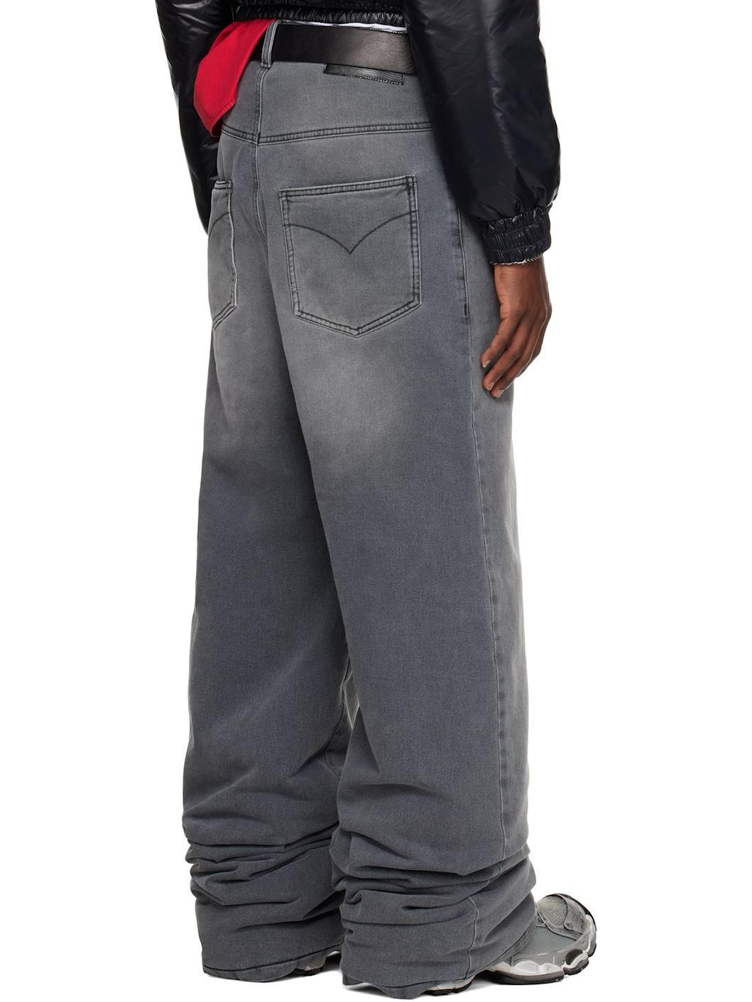 Gray Wadded Stack Jeans - 3