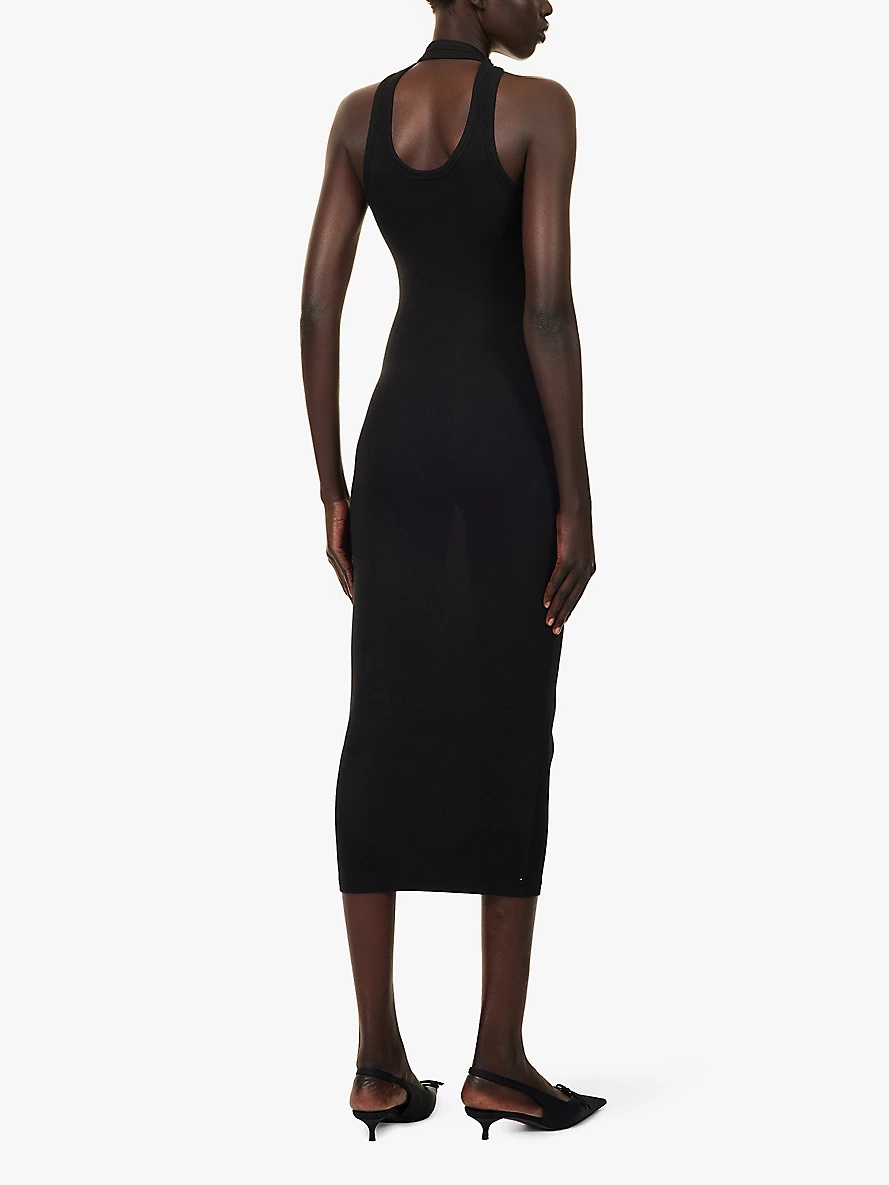 Scoop-neck asymmetric stretch-jersey midi dress - 4