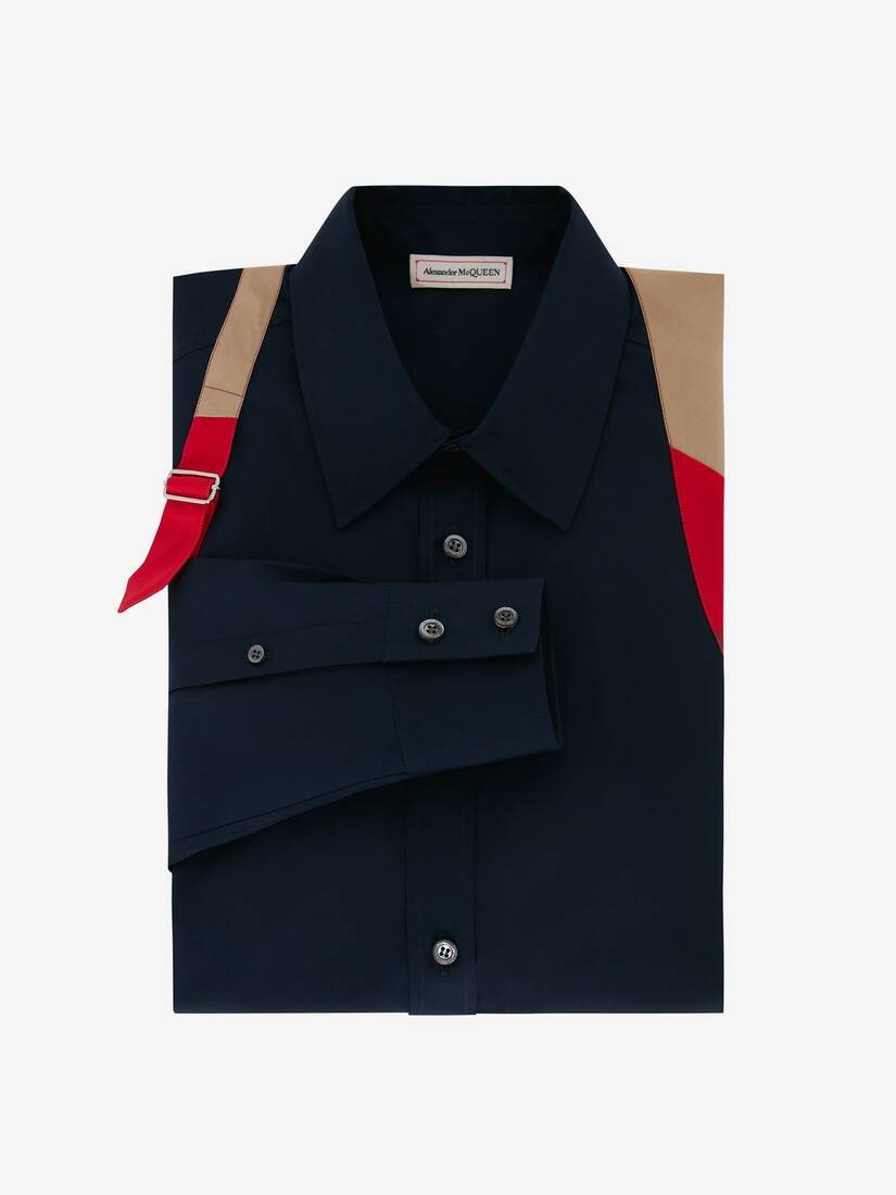 Men's Patchwork Harness Shirt in Ink Blue - 5