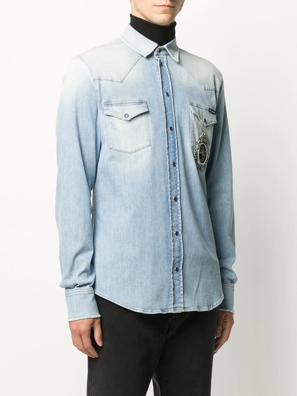 embroidered-logo denim shirt - 3