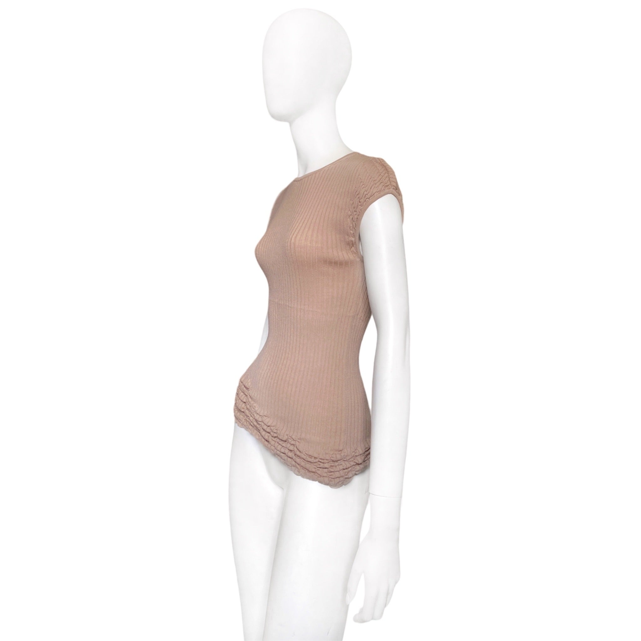 Yves Saint Laurent Rive Gauche Tom Ford beige rib knit stretch top S - 2