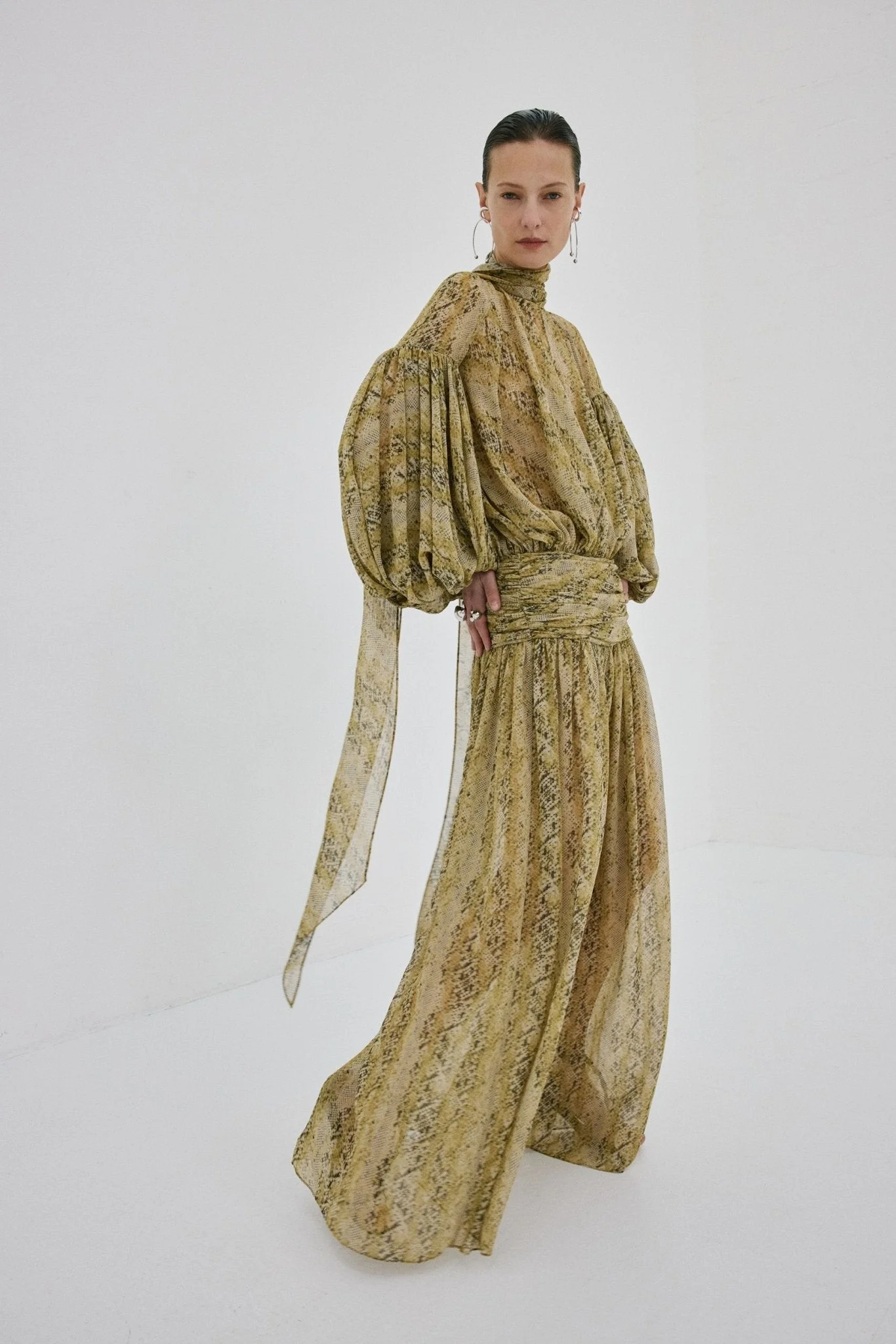 SOLANA MAXI DRESS IN SERPIENTE YELLOW CHIFFON - 1