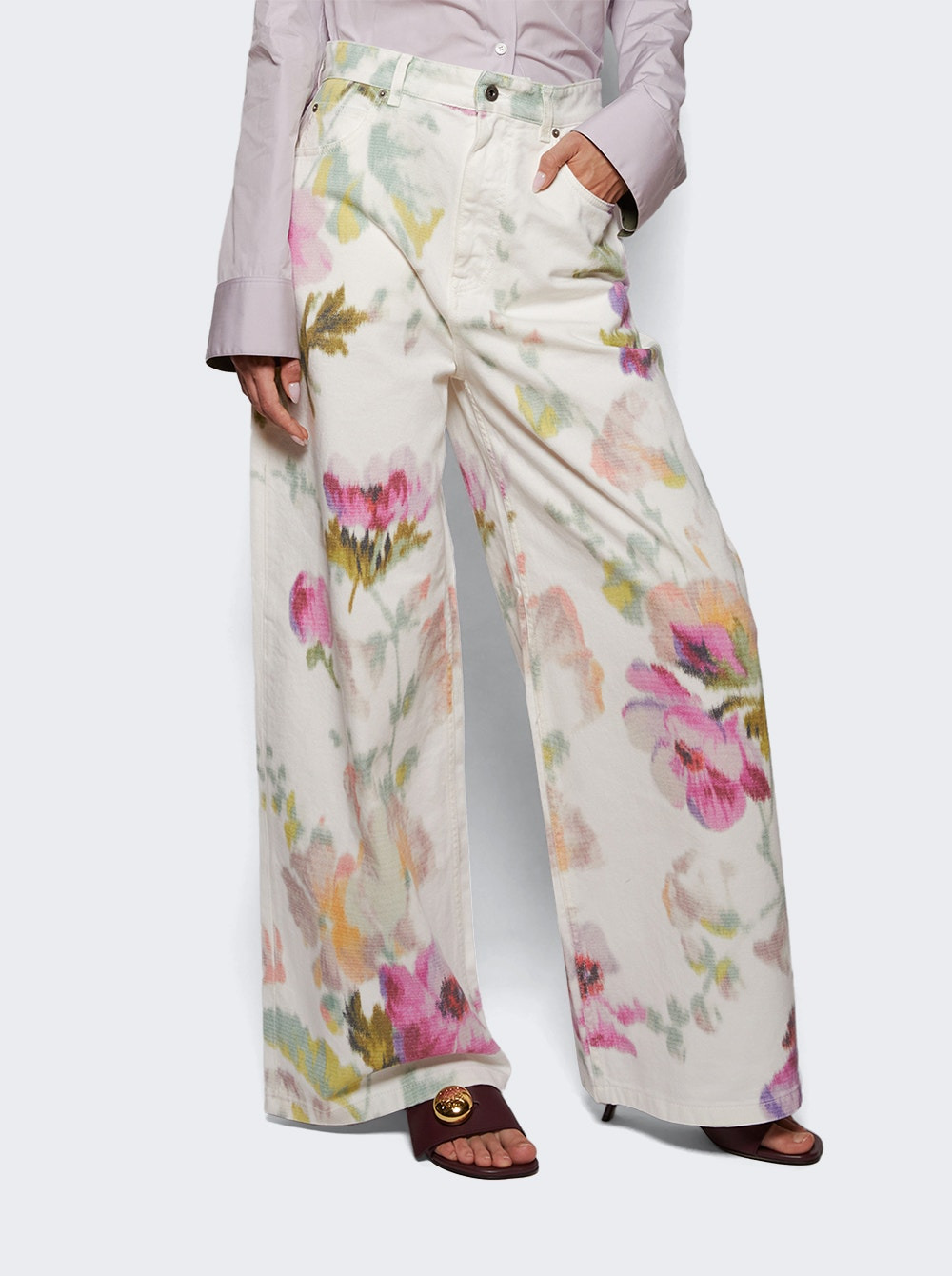 Floral Print Jeans White - 2