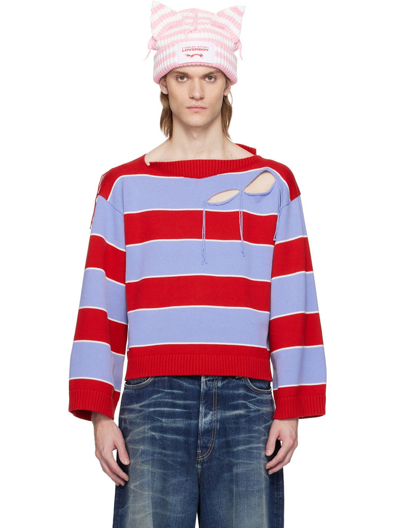 Red & Blue Slash Stripe Sweater - 1