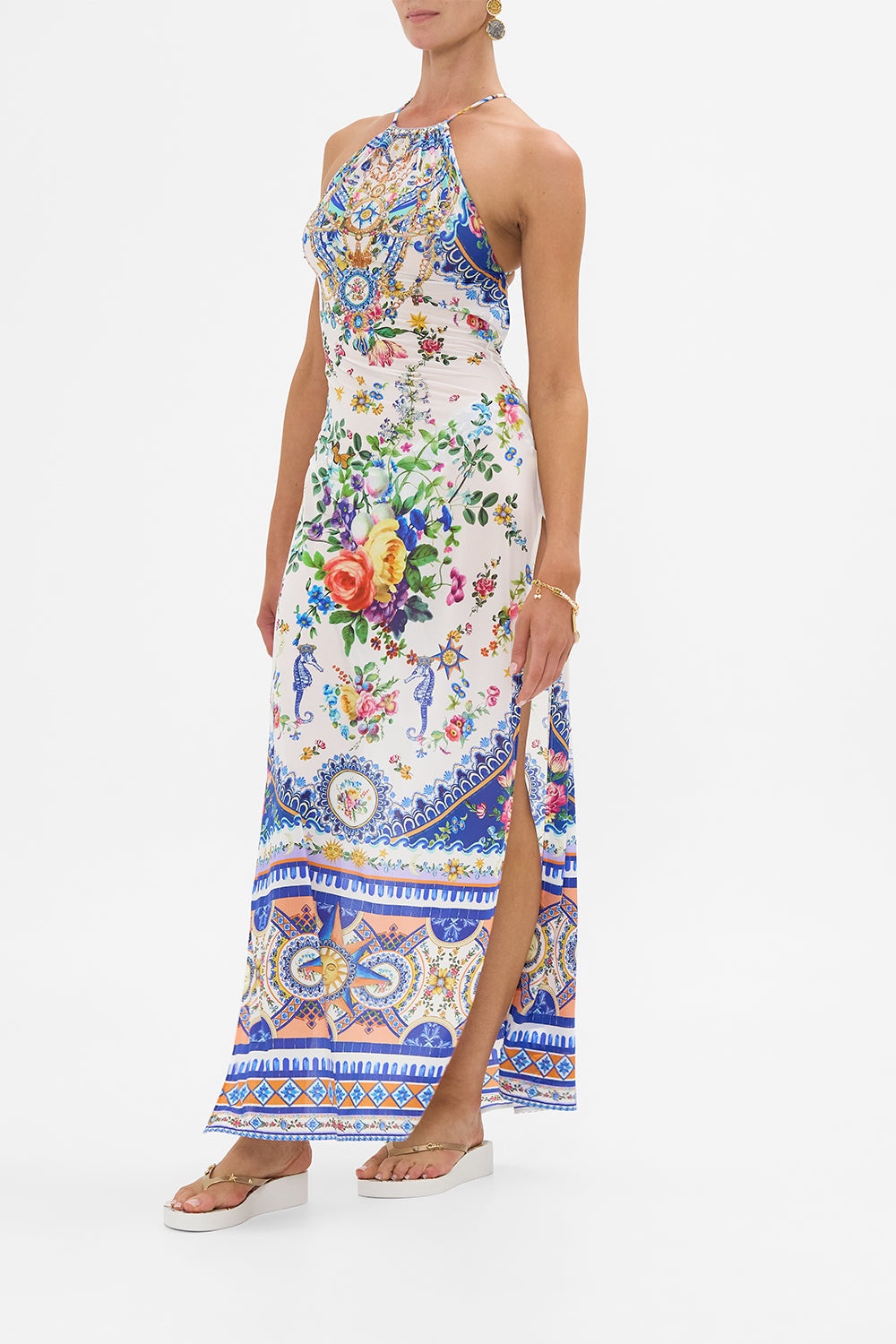 HIGH NECK MAXI DRESS WITH TIE BACK - 4