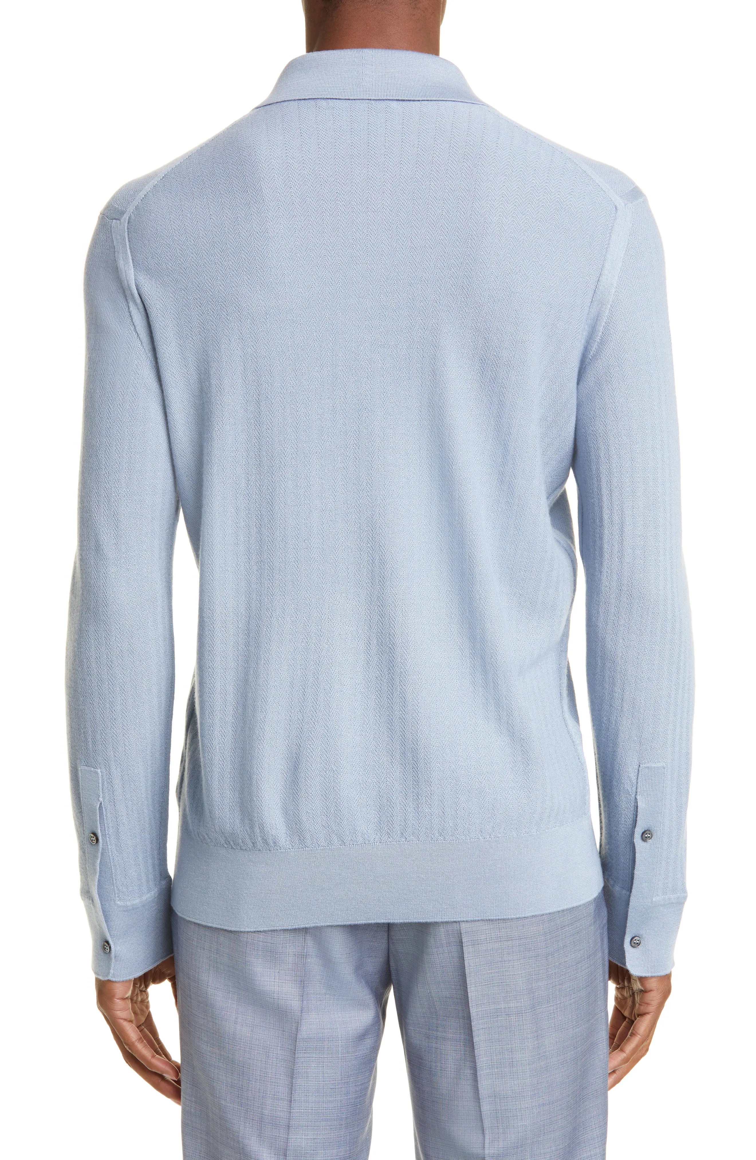 Cashseta Light Herringbone Long Sleeve Polo - 2