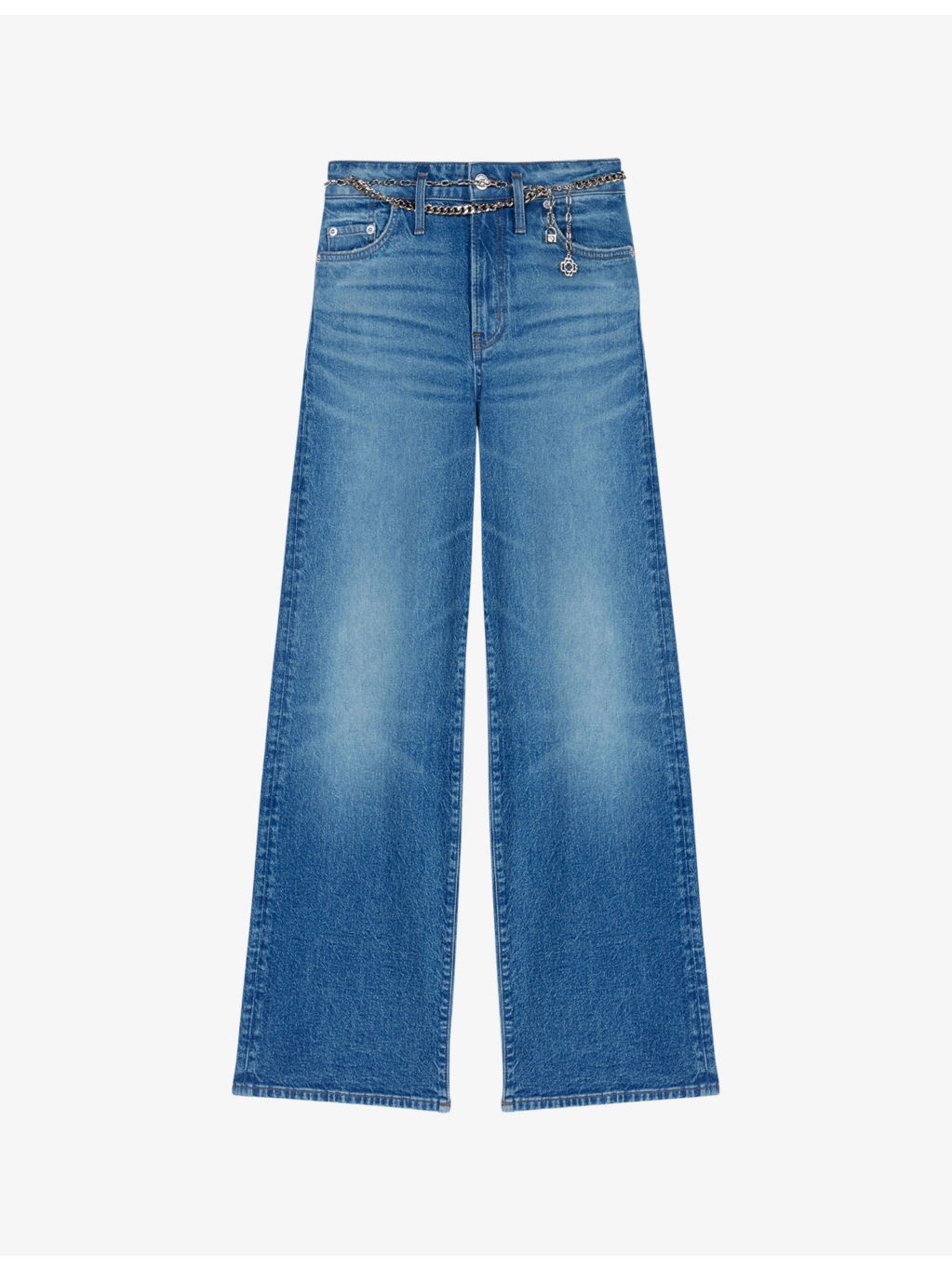 Chain-belt straight-leg high-rise stretch-denim jeans - 1
