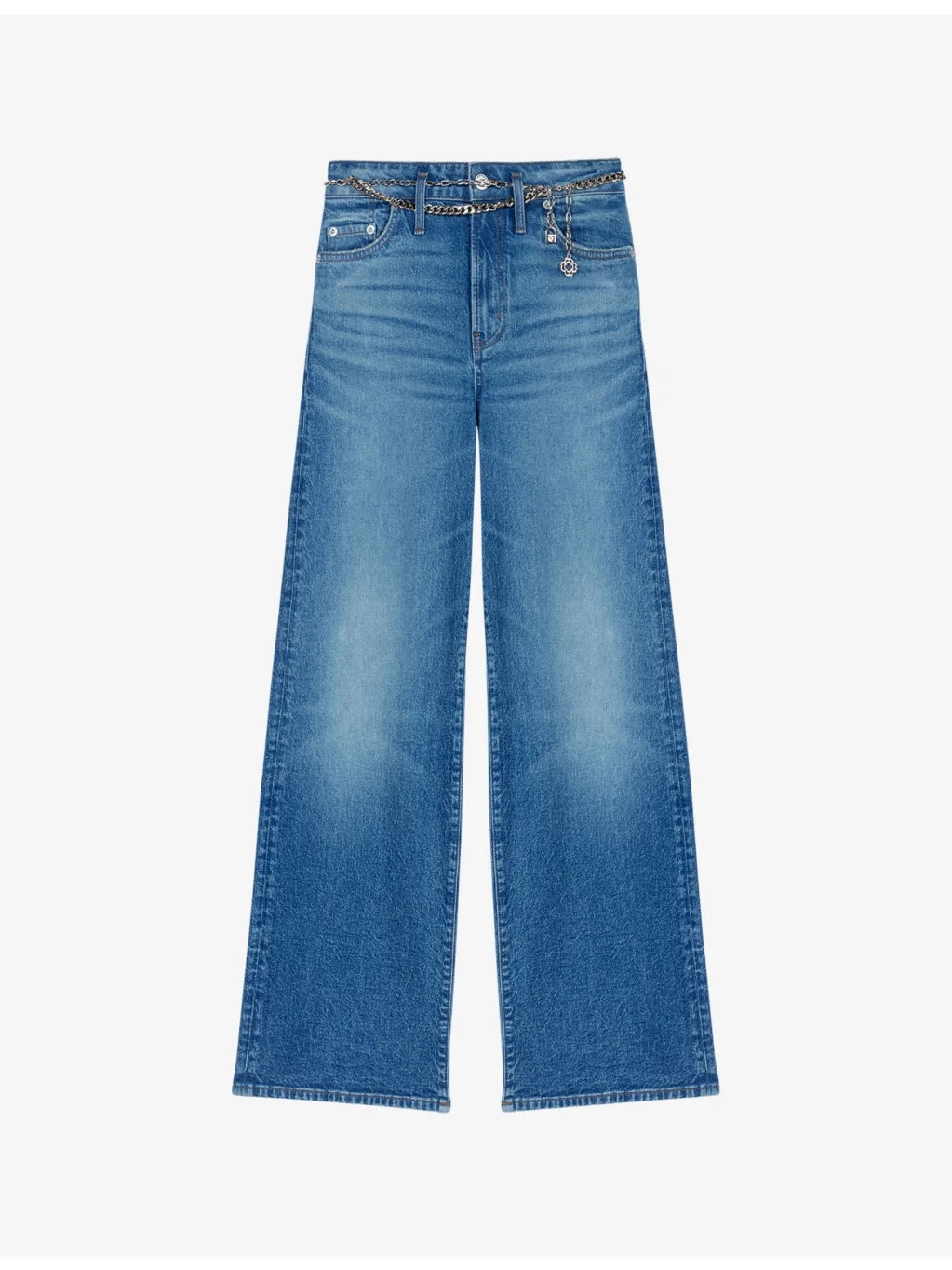 Chain-belt straight-leg high-rise stretch-denim jeans - 1