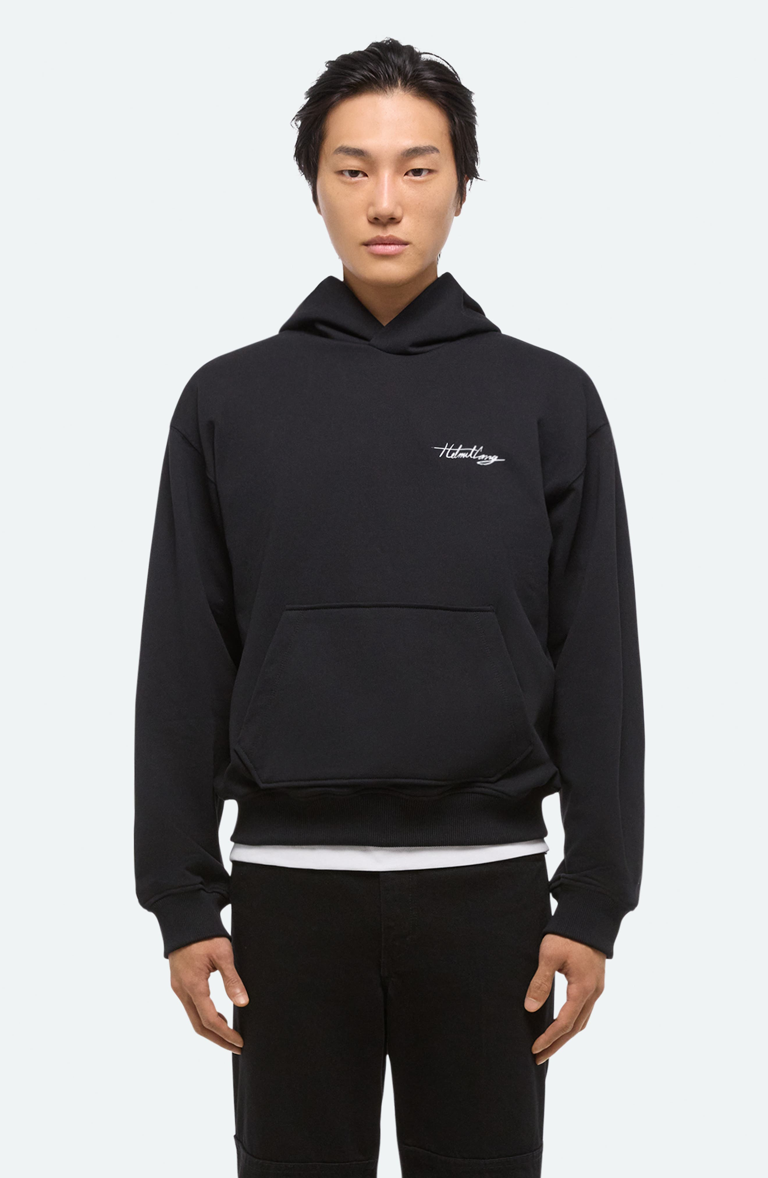 Helmut Lang Sketch Compact Cotton Graphic Hoodie in Black - 6