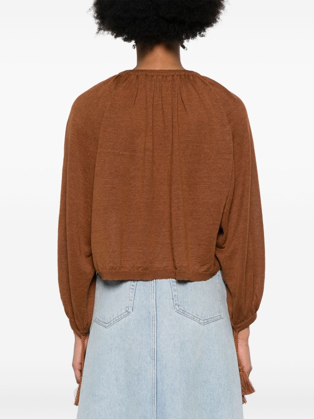 tassel-detail linen top - 4