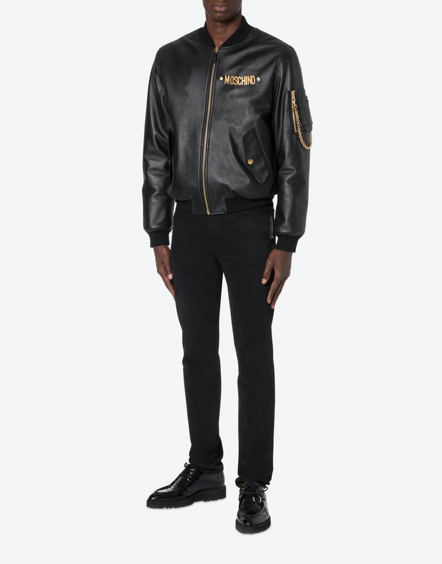 NAPPA LEATHER BOMBER JACKET LETTERING LOGO - 2