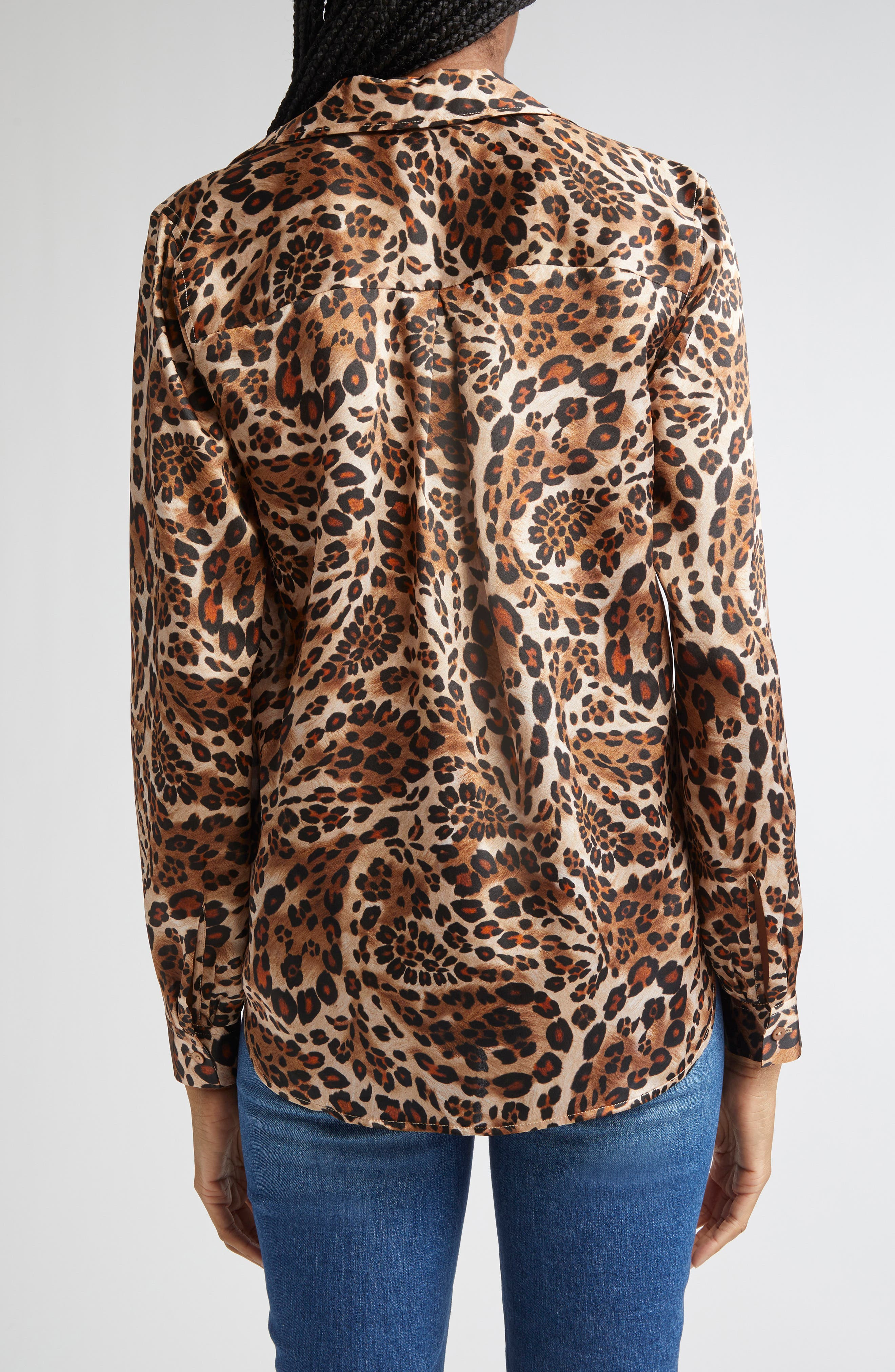 L'AGENCE Tyler Leopard Print Silk Button-Up Shirt in Cinnamon at Nordstrom - 2