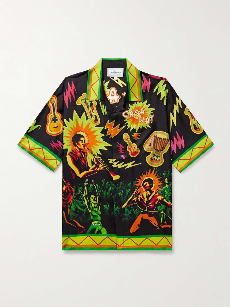 Music For The People Convertible-Collar Printed Silk-Twill Shirt 1