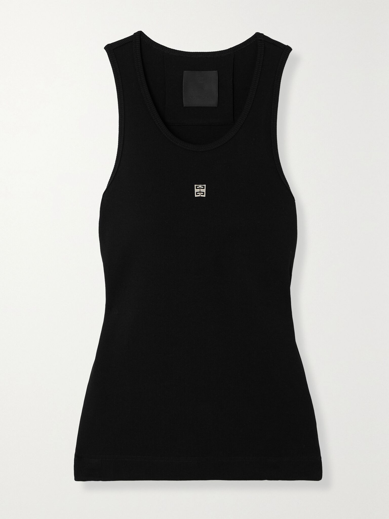 Embellished ribbed stretch-cotton tank Black - 1