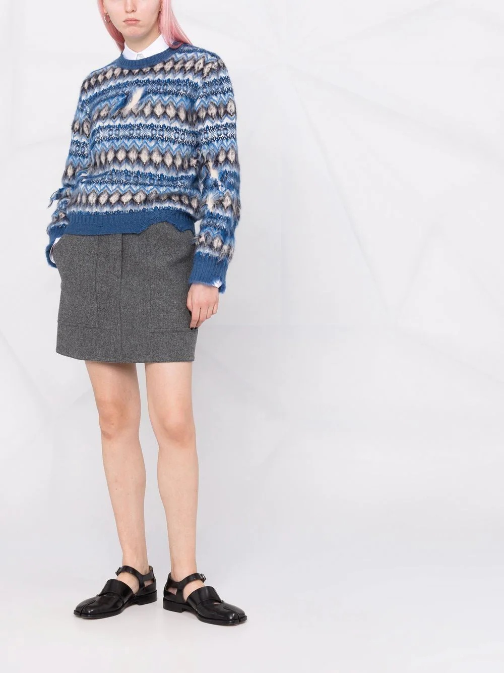jacquard distressed knitted jumper - 2