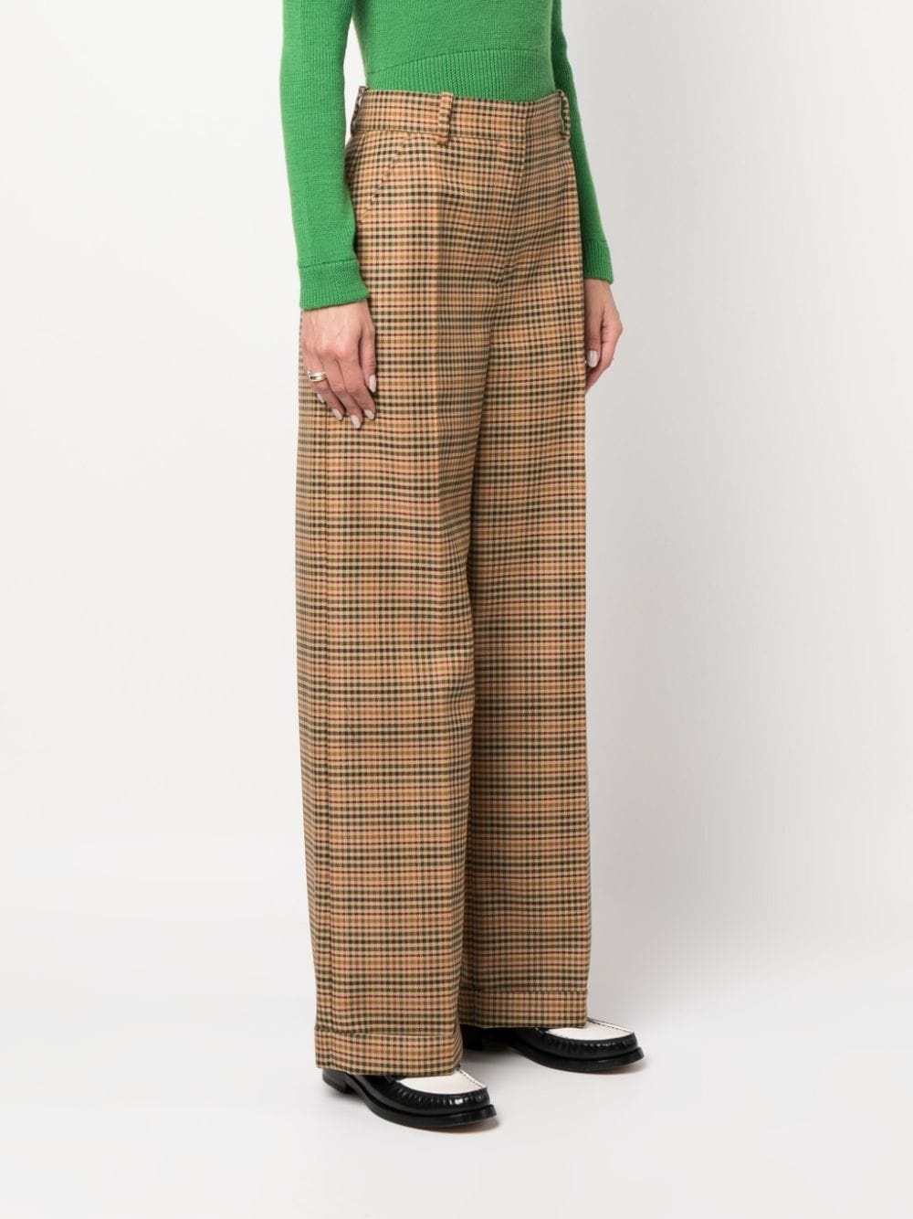 checked wide-leg trousers - 3
