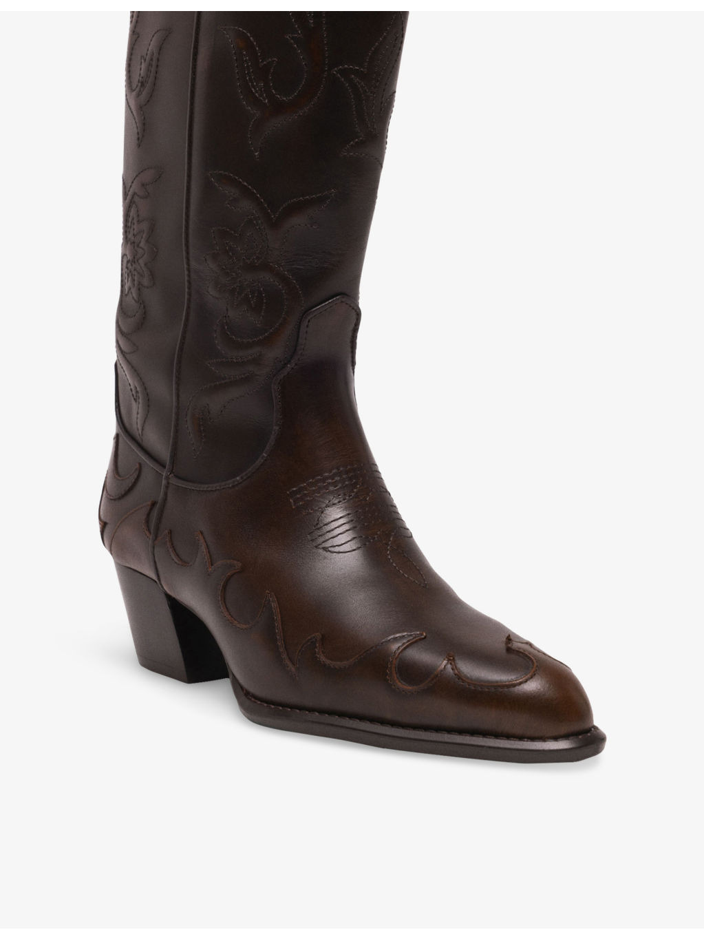 Knee-Length Heeled Leather Cowboy Boots - 3