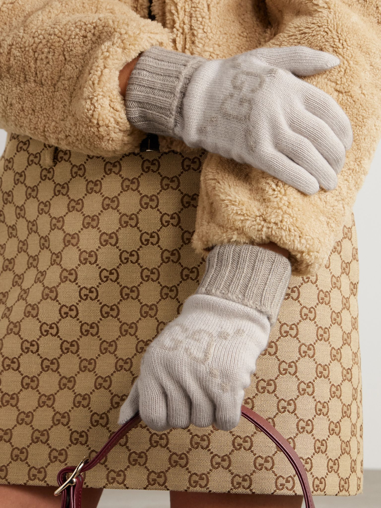Jacquard-knit cashmere gloves Beige - 2