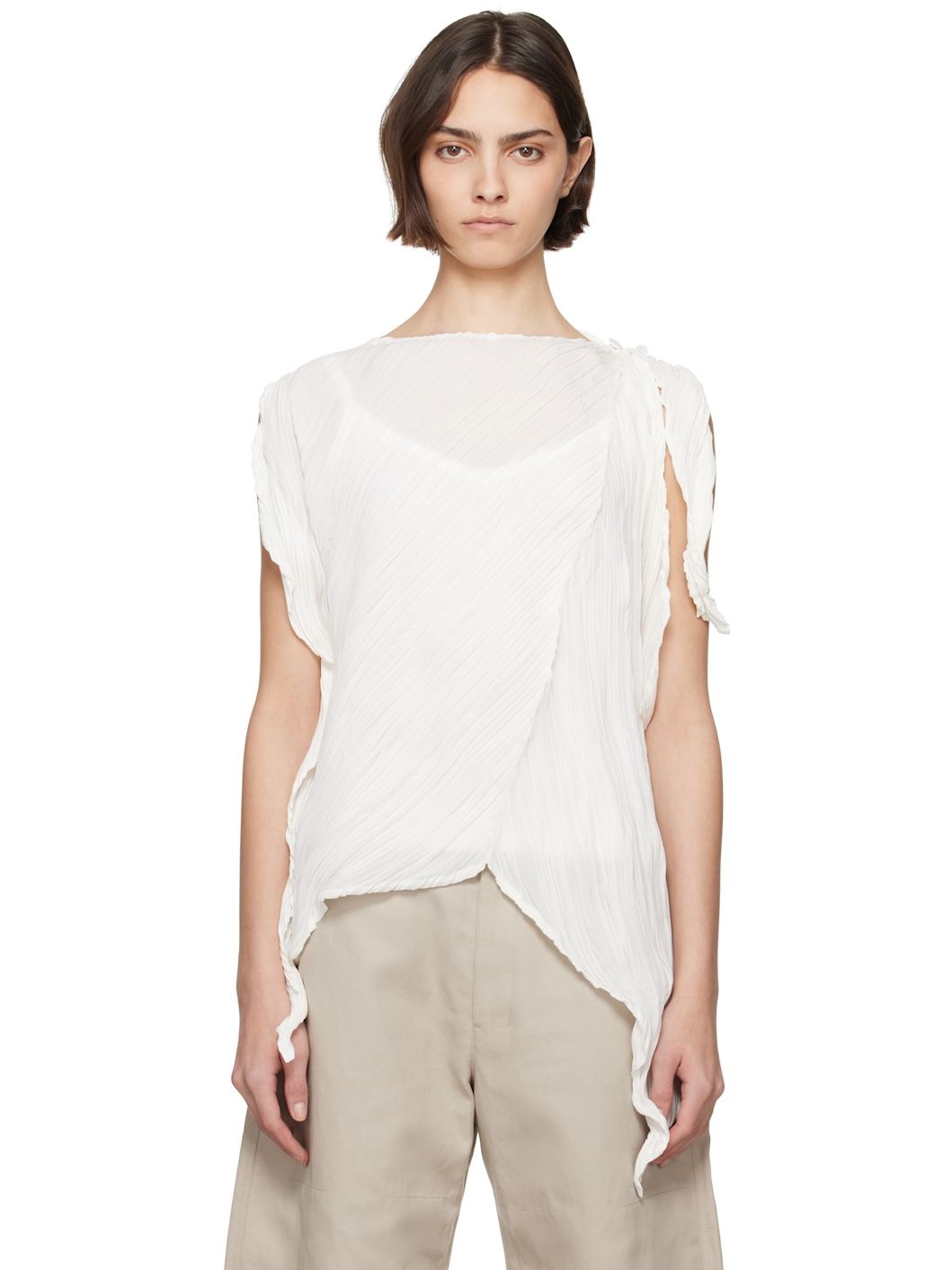 White Wrinkled & Twisted Blouse - 1