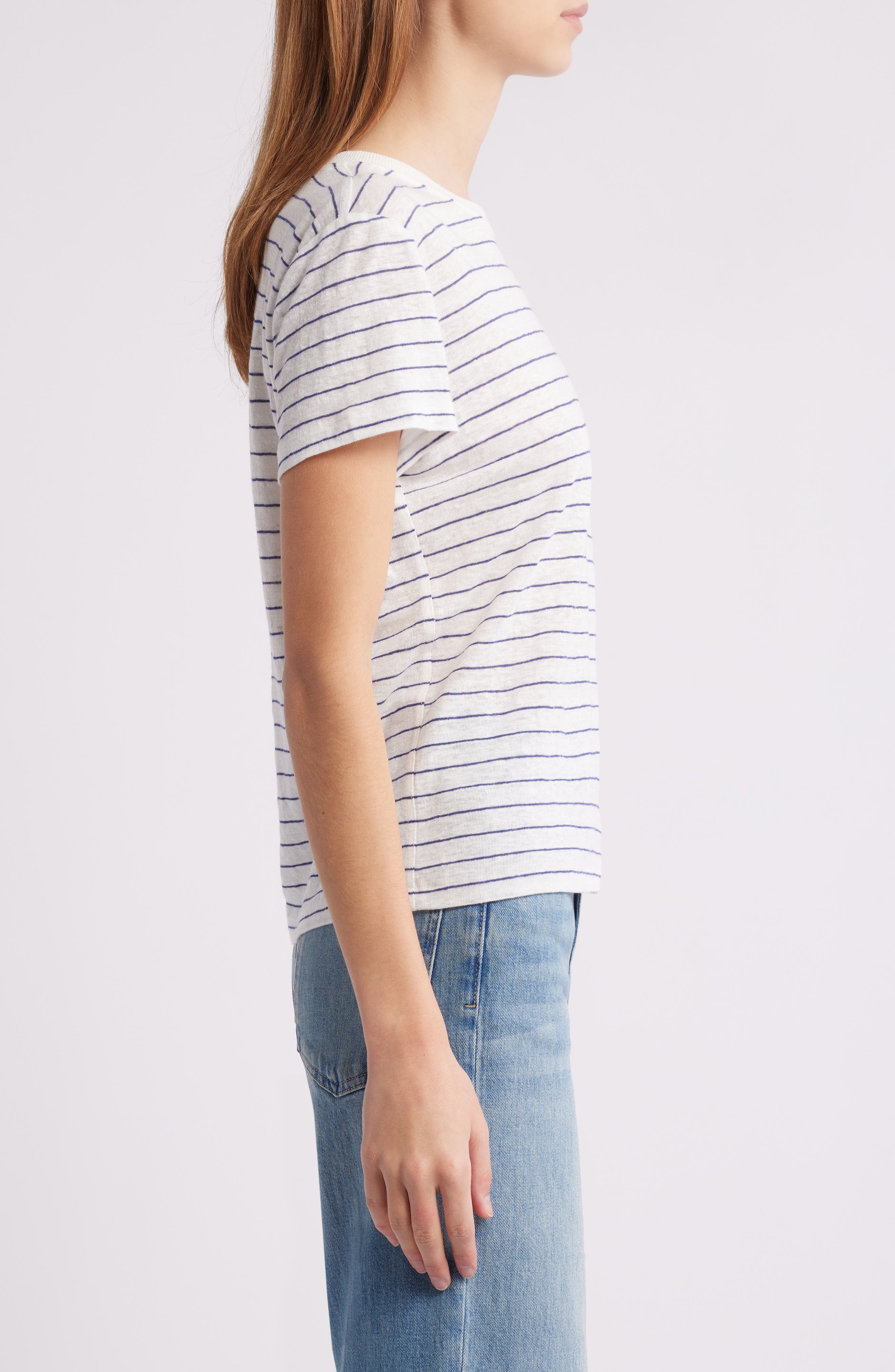 FRAME The Stripe Linen Baby T-Shirt in Navy Multi at Nordstrom - 3