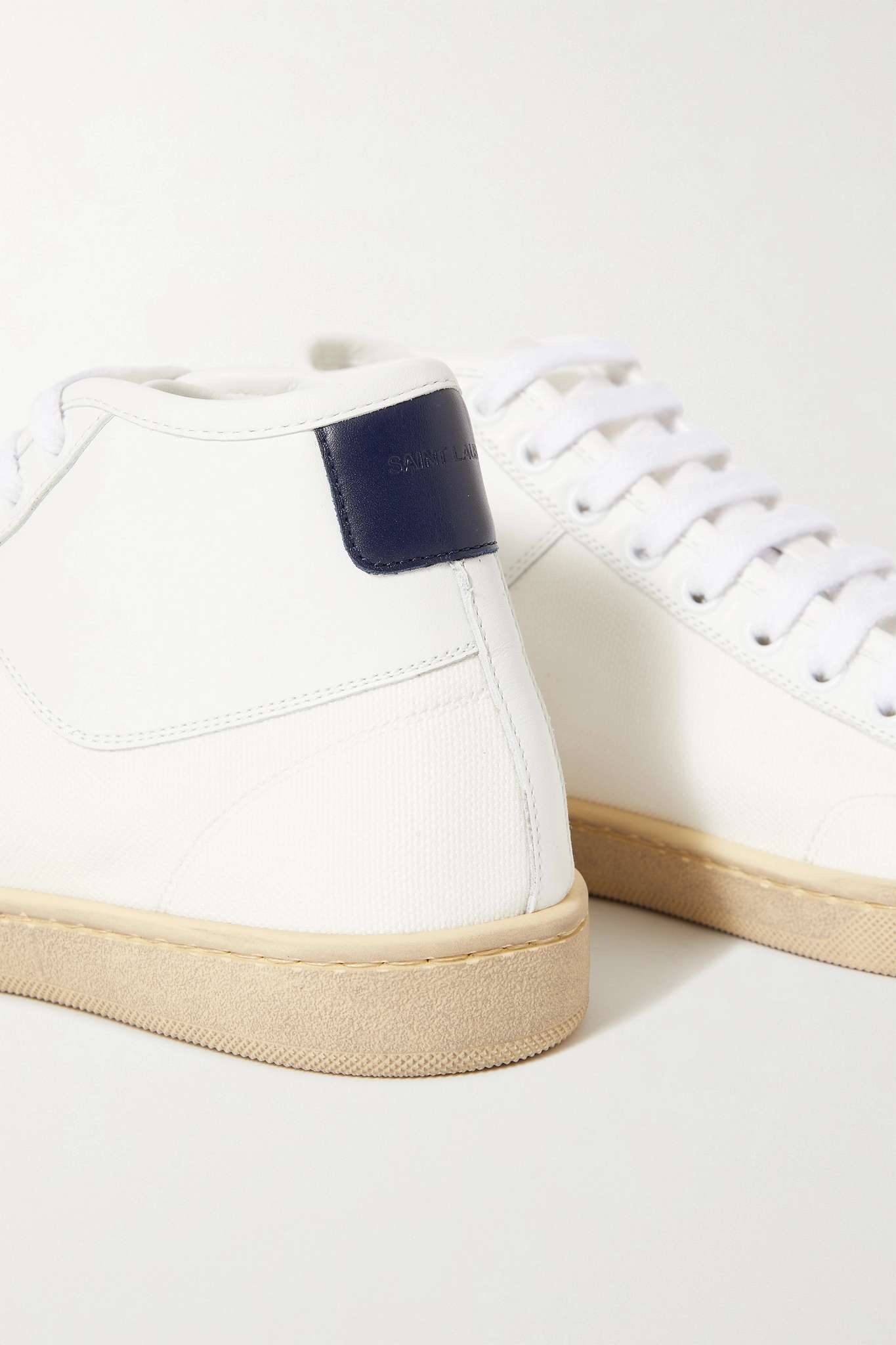 Logo-print canvas and leather high-top sneakers - 4