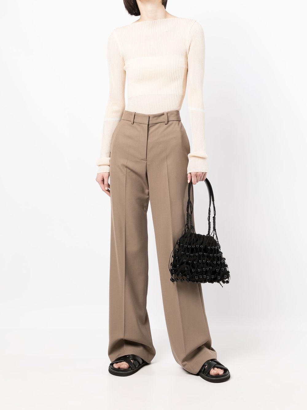 ribbed knit boat-neck knitted top - 2
