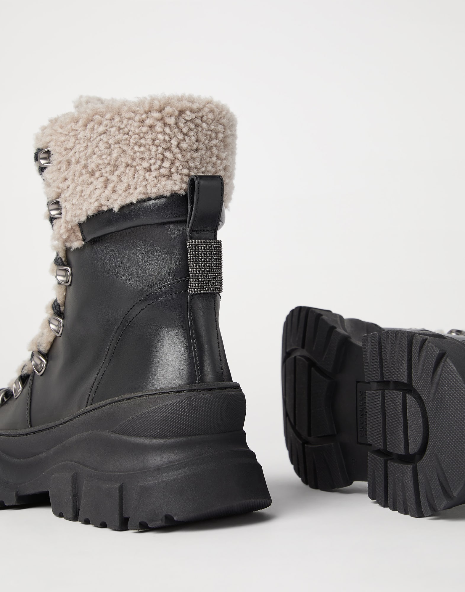 Matte calfskin and shearling mountain boots with shiny detail - 3