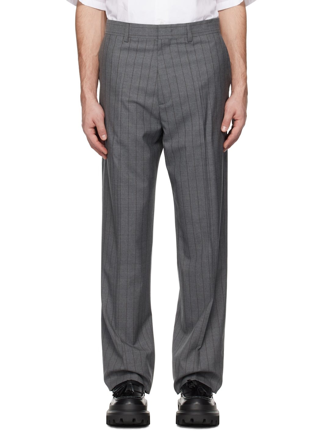 Gray Wool Pinstripe Trousers - 1