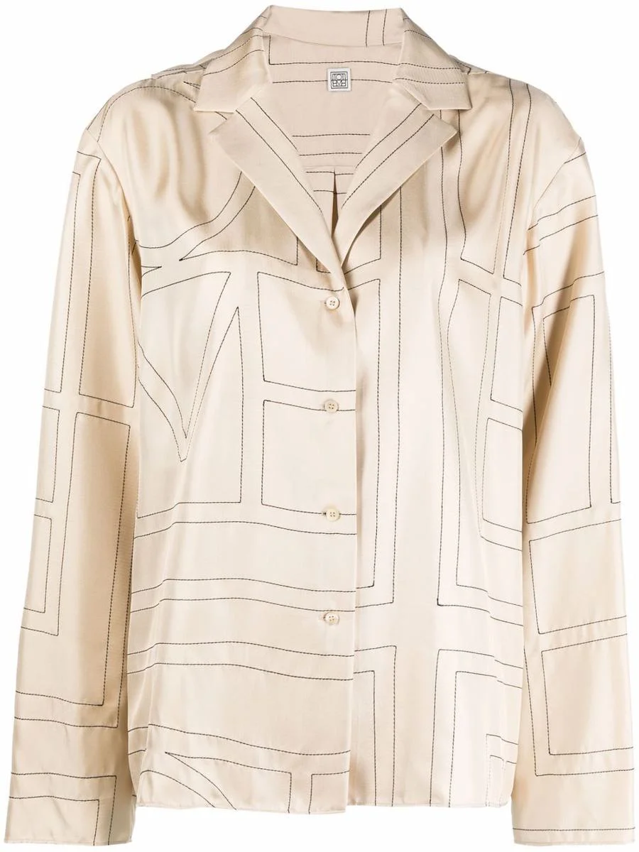 TOTEME Beige Shirt With All-Over Monogram Print In Silk Woman - 1